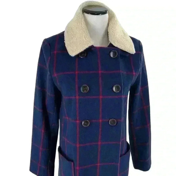Vintage Old Navy Women's Coat Jacket Peacoat Double Breasted Plaid Size Small - Picture 1 of 9
